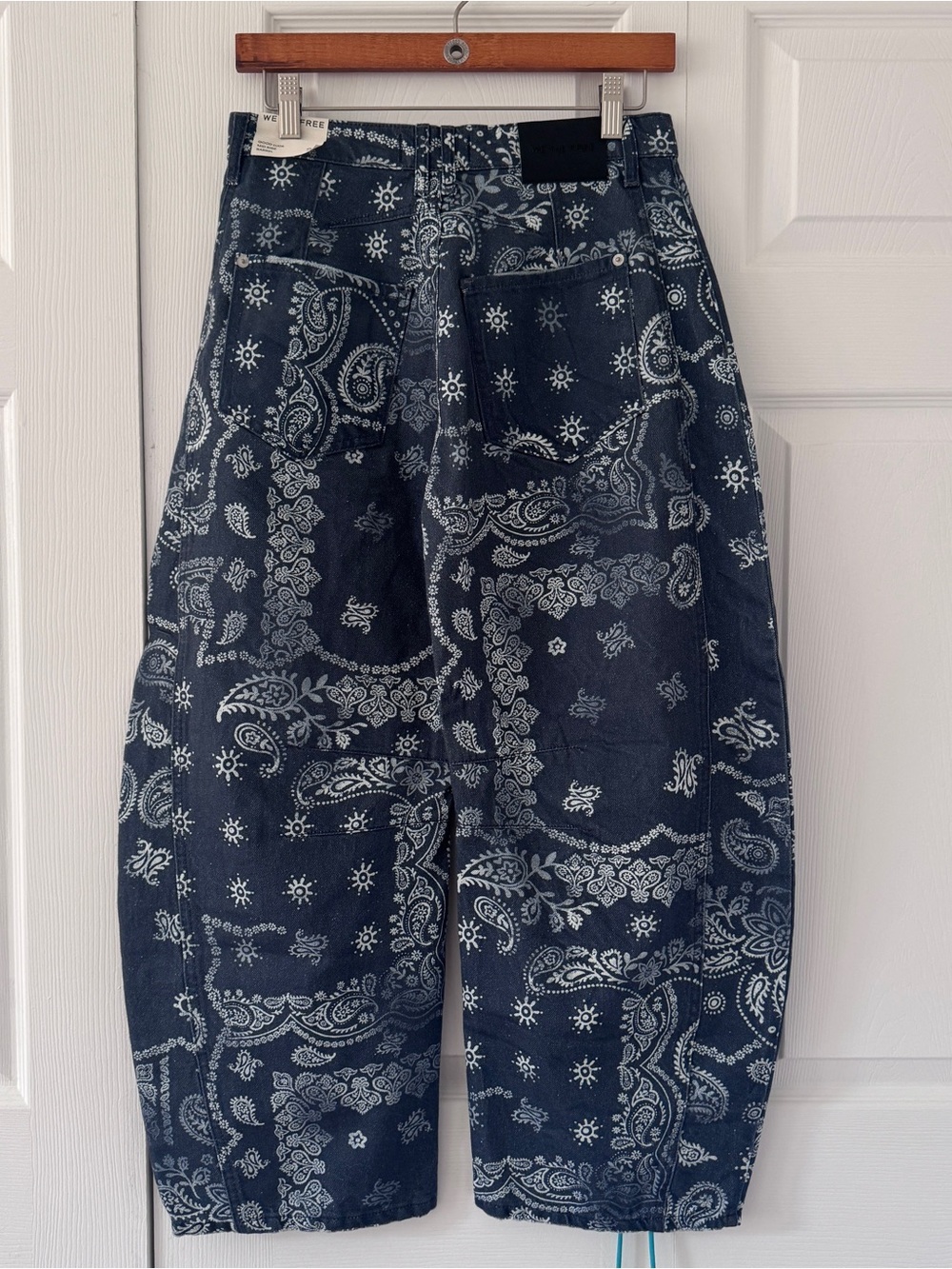 Free People Navy Bandana Print Cropped Jeans - Picture 2 of 4